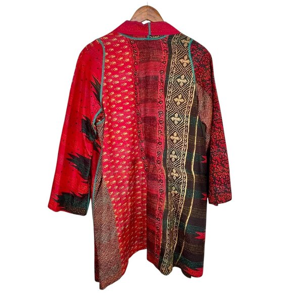 Mieko Hand-Stitched Reversible Kimono Jacket Sz 1 Artisan Boho Patchwork Kantha - Picture 4 of 16